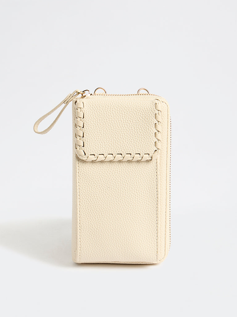 Westside Off-White Textured Mobile Sling Bag