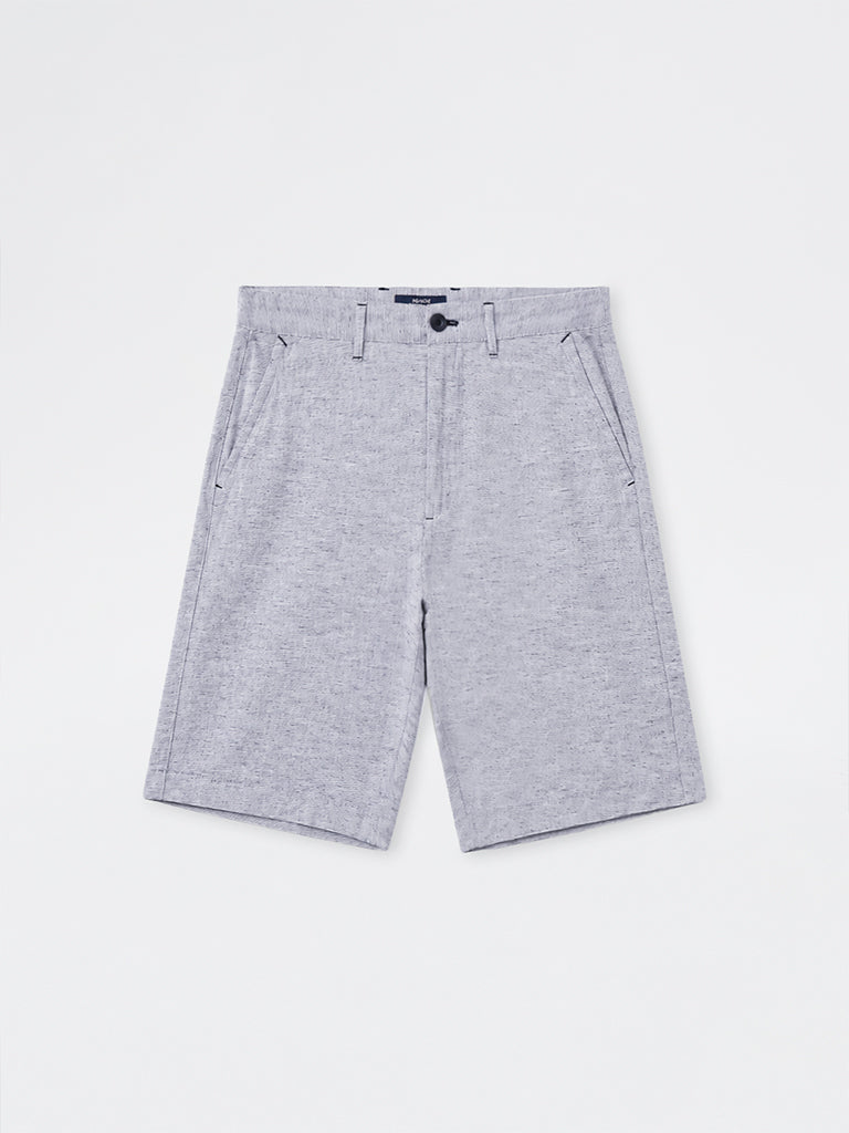 Ascot Navy Striped Relaxed-Fit Mid-Rise Cotton-Blend Shorts