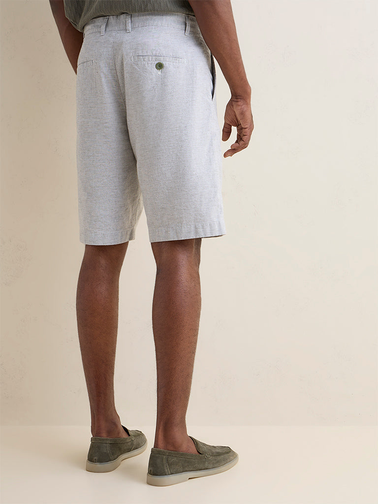 Ascot Olive Stripes Relaxed-Fit Mid-Rise Cotton-Blend Shorts