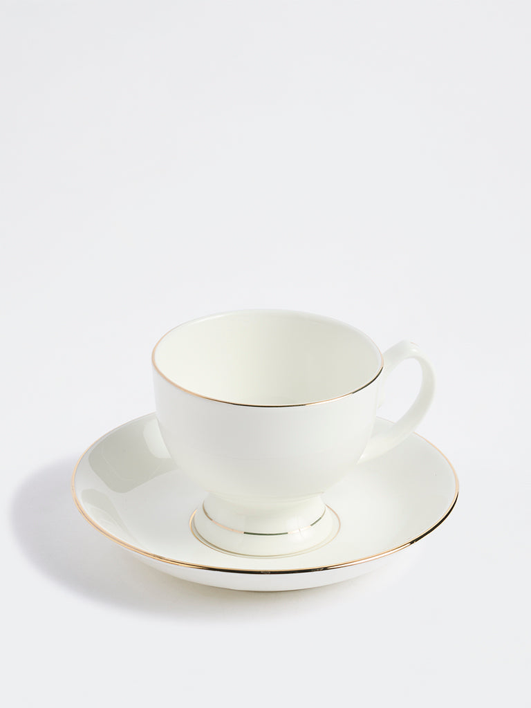 Westside Home White Gold-Rim Cup and Saucer Set