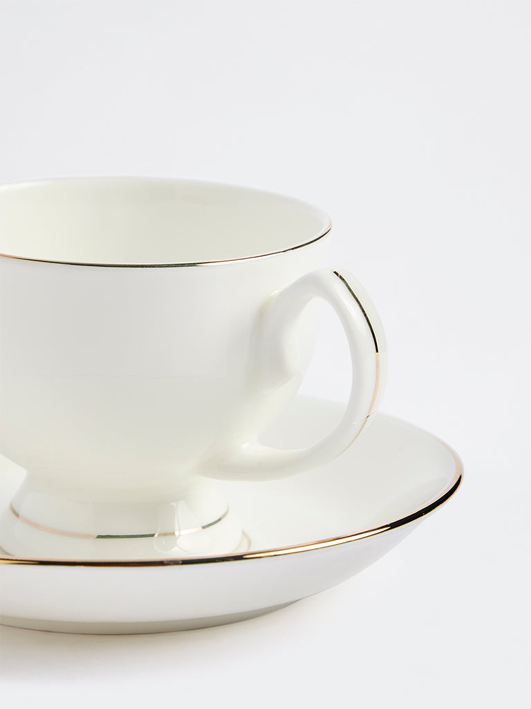 Westside Home White Gold-Rim Cup and Saucer Set