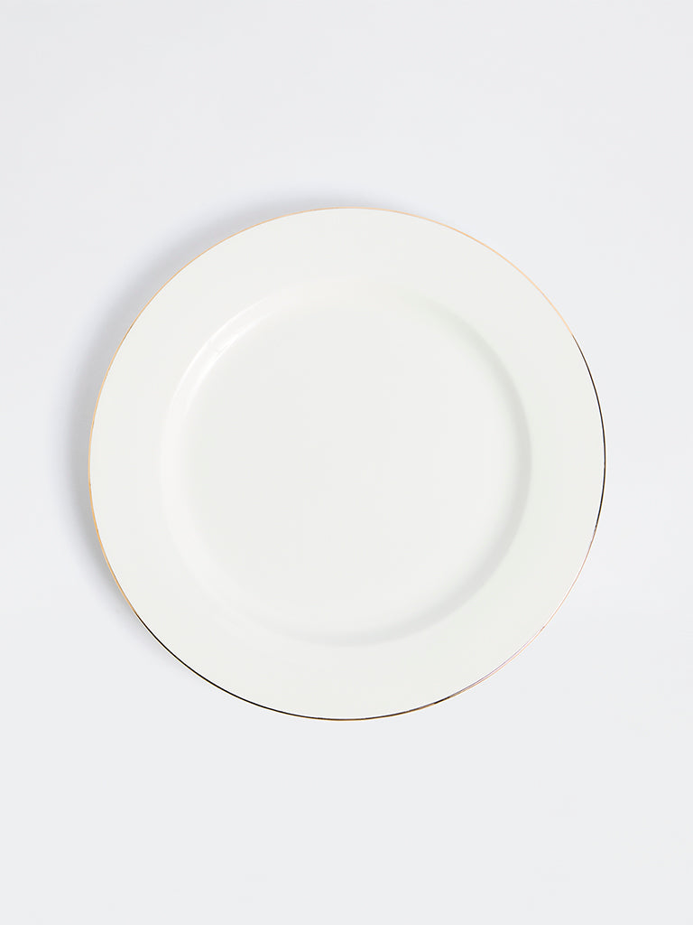 Westside Home White Gold-Rim Dinner Plate