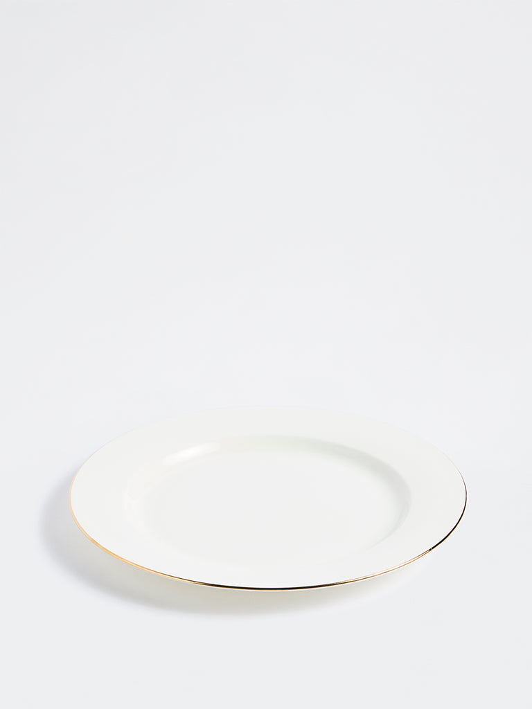 Westside Home White Gold-Rim Dinner Plate