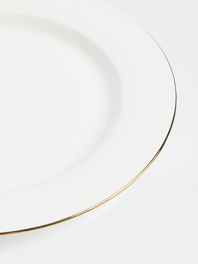 Westside Home White Gold-Rim Dinner Plate
