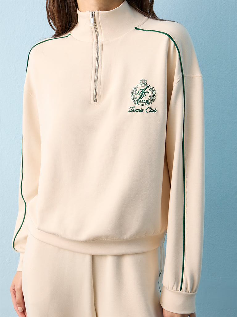 Nuoflexx Cream Text Embroidered Jacket