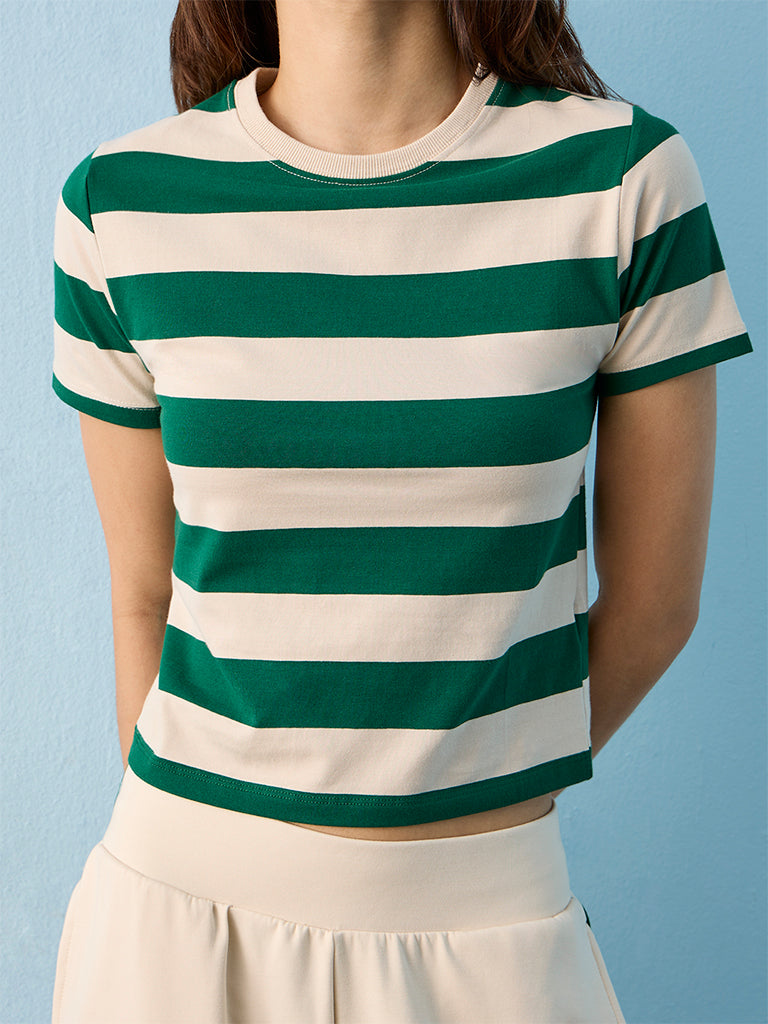 Nuoflexx Green Striped Cotton-Blend T-Shirt