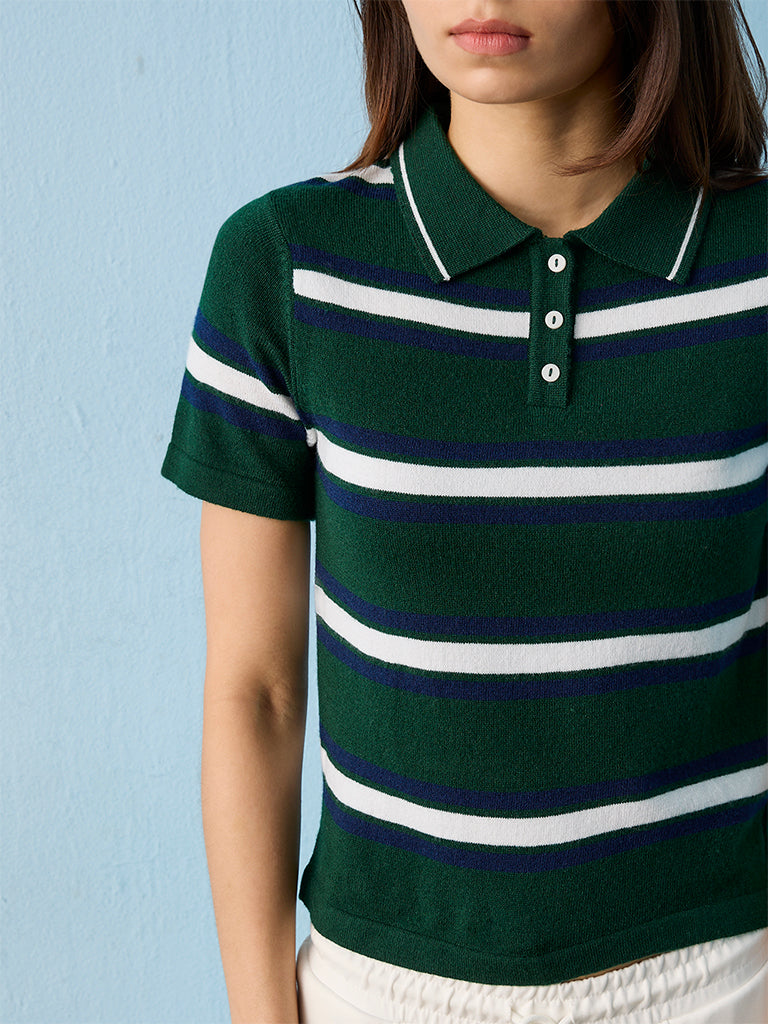 Nuoflexx Green Striped Cotton-Blend T-Shirt