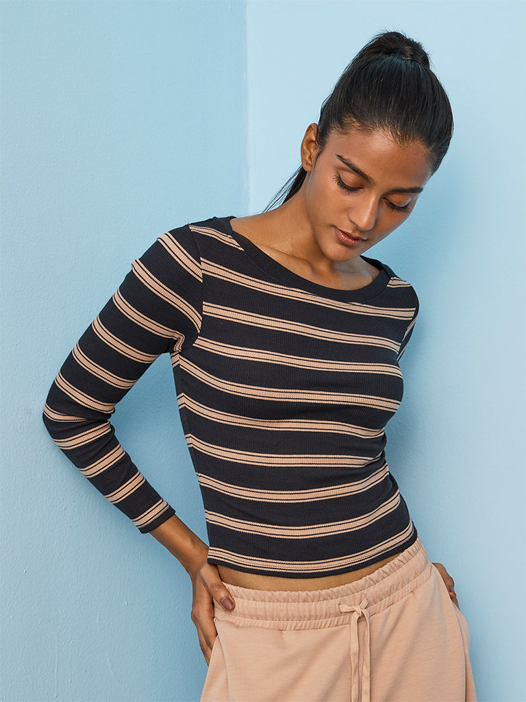 Nuoflexx Black Striped Cotton-Blend T-Shirt