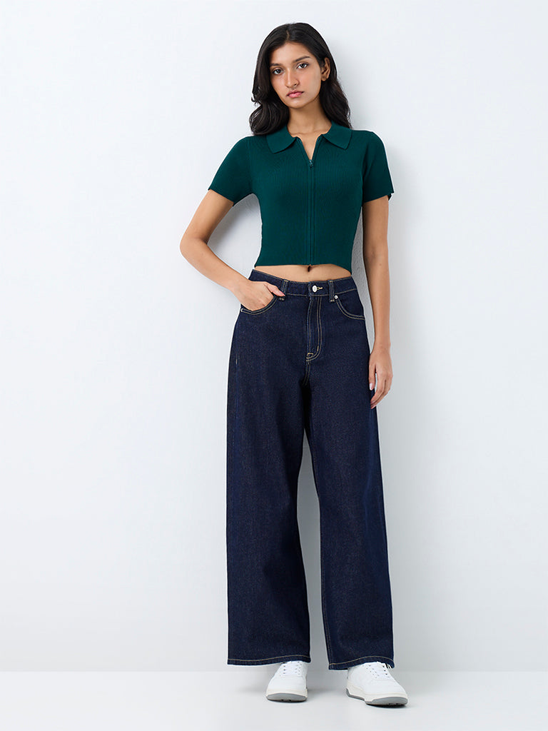 Nuon Dark Blue High-Waist Straight Jeans