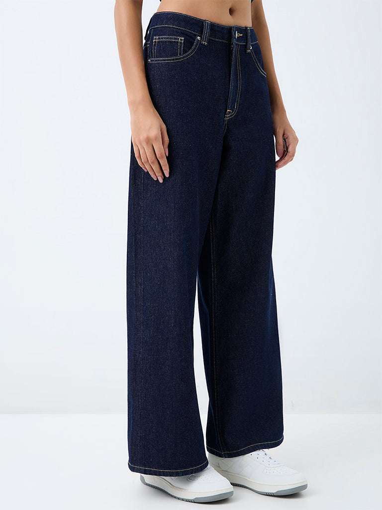 Nuon Dark Blue High-Waist Straight Jeans
