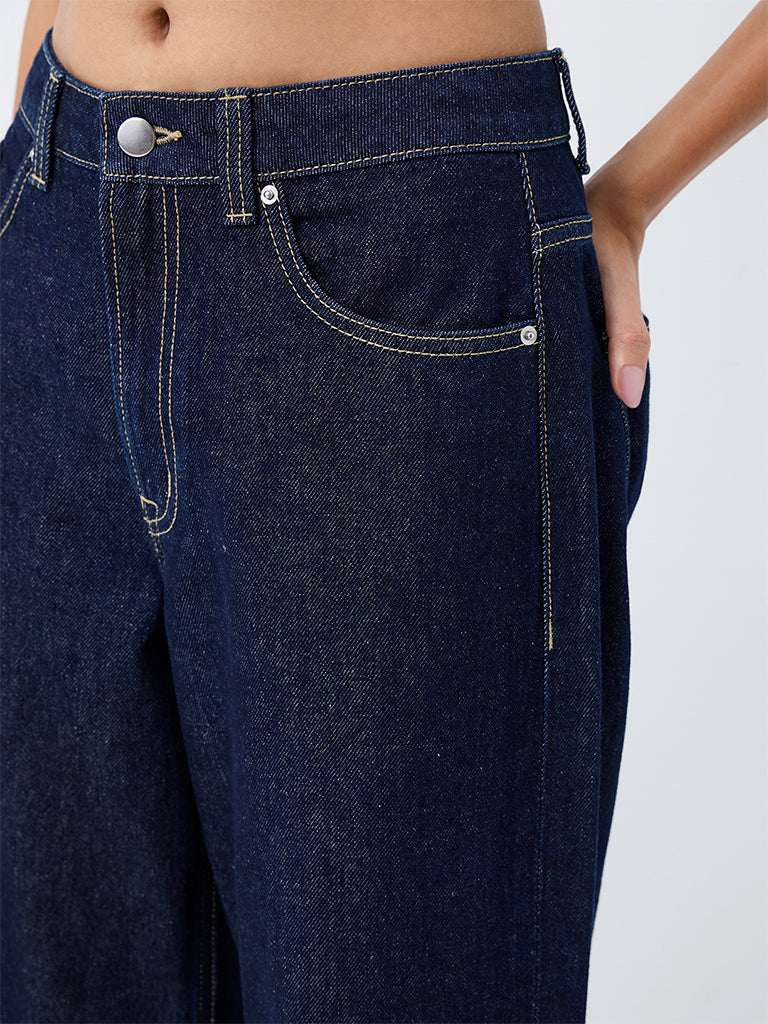 Nuon Dark Blue High-Waist Straight Jeans