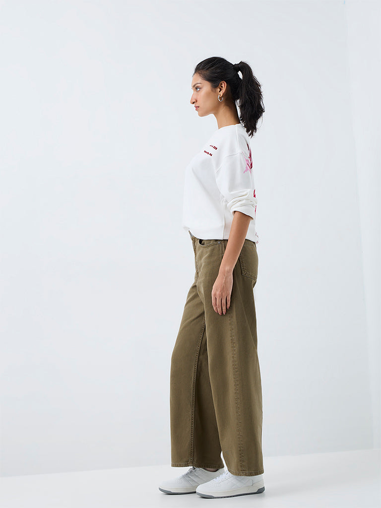 Nuon Olive High-Rise Wide Jeans
