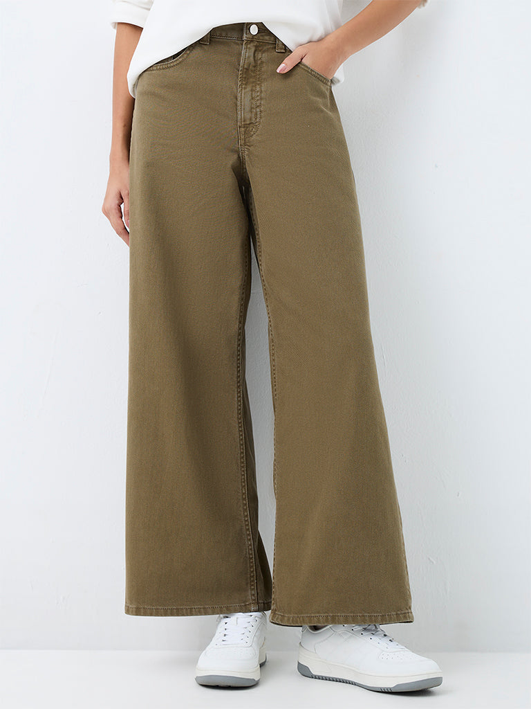 Nuon Olive High-Rise Wide Jeans