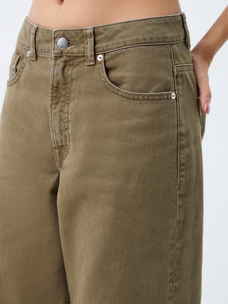 Nuon Olive High-Rise Wide Jeans