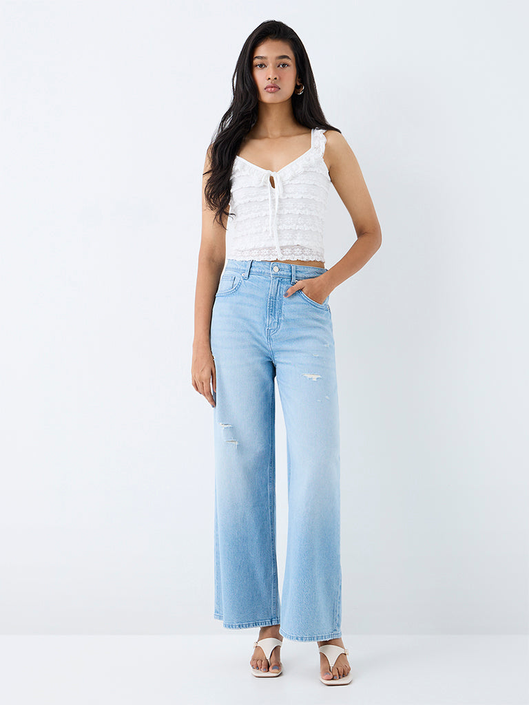 Nuon Light Blue Distressed High-Rise Jeans