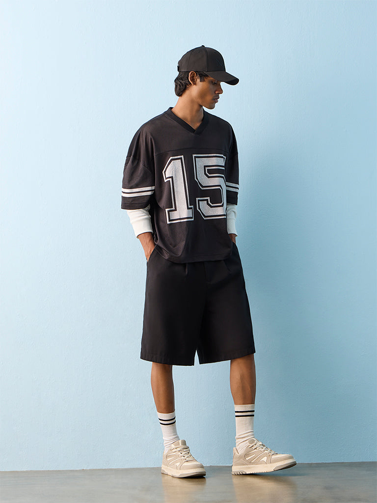 Nuon Black Numerical Printed Oversized T-Shirt