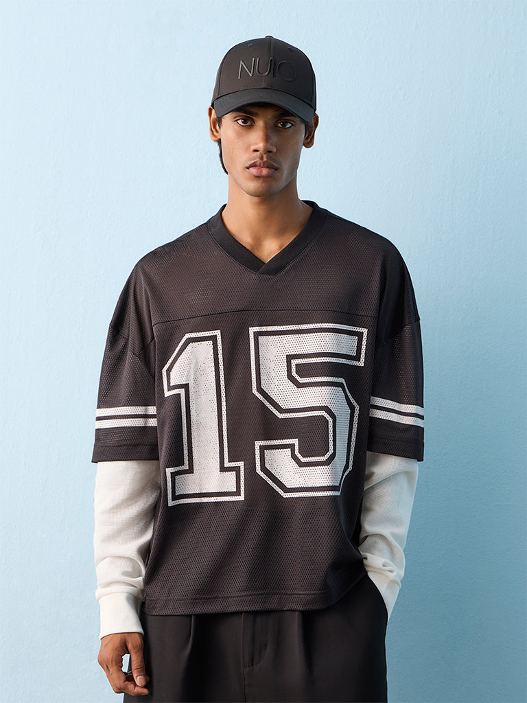 Nuon Black Numerical Printed Oversized T-Shirt