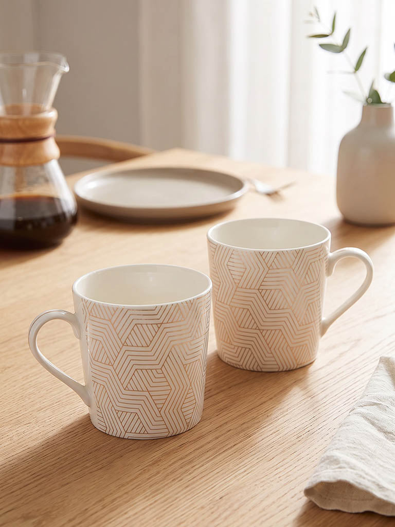 Westside Home White Geometric Pattern Mug
