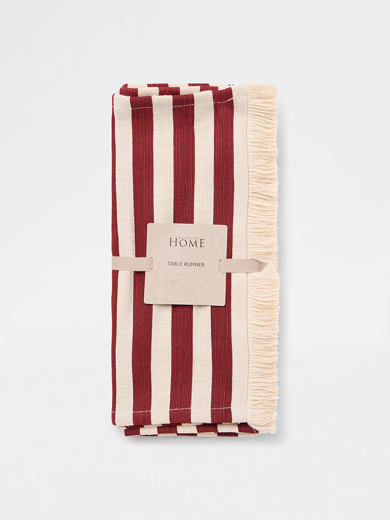 Westside Home Red Stripe Printed Table Runner