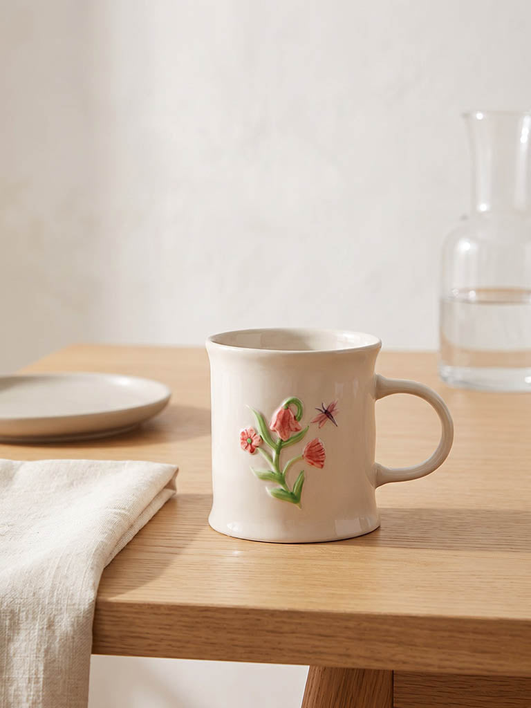 Westside Home Off-White Floral Design Mug