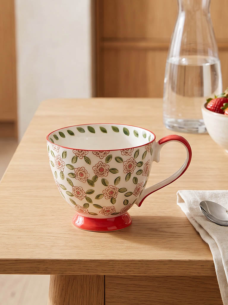 Westside Home Red Floral Pattern Mug