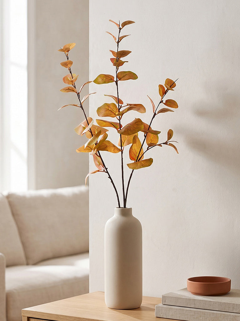 Westside Home Orange Artificial Eucalyptus Flower Branch