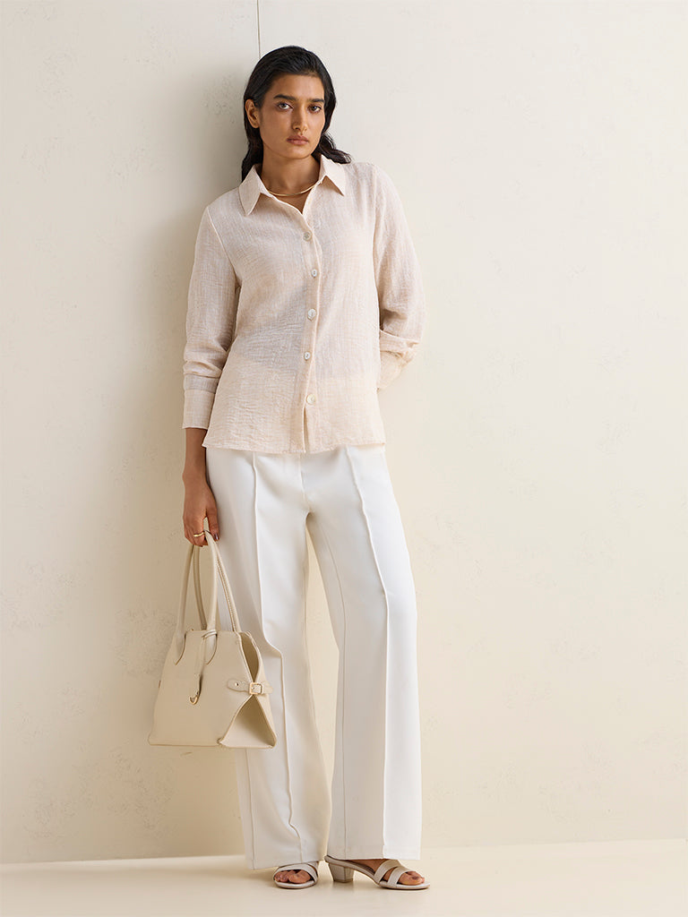 Wardrobe Light Beige Crinkle-Textured Shirt