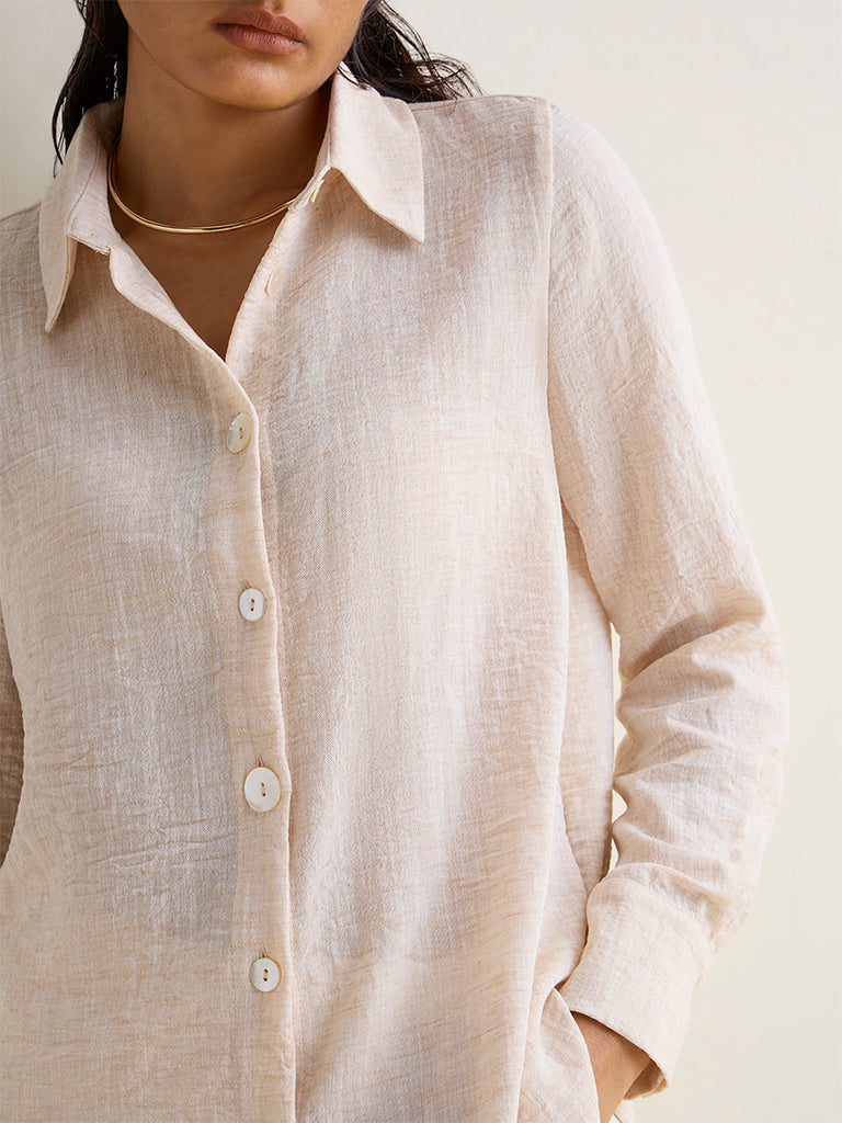 Wardrobe Light Beige Crinkle-Textured Shirt