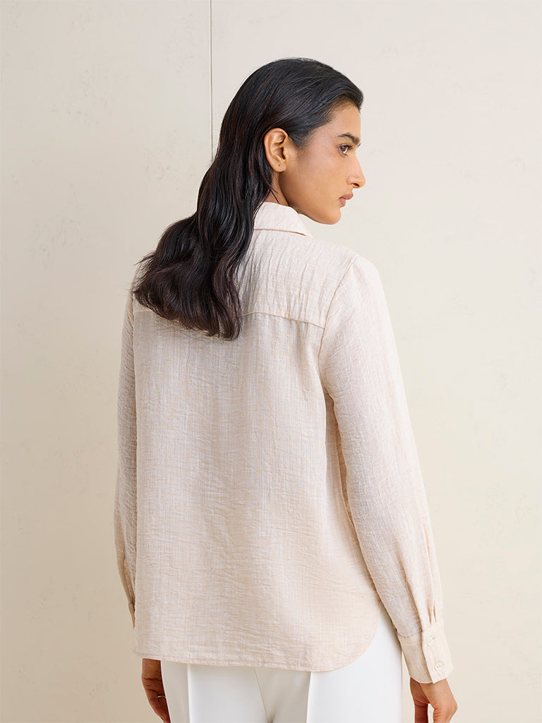 Wardrobe Light Beige Crinkle-Textured Shirt