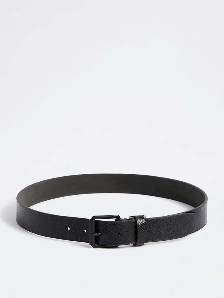 Wes Formals Black Textured Square Buckle Belt
