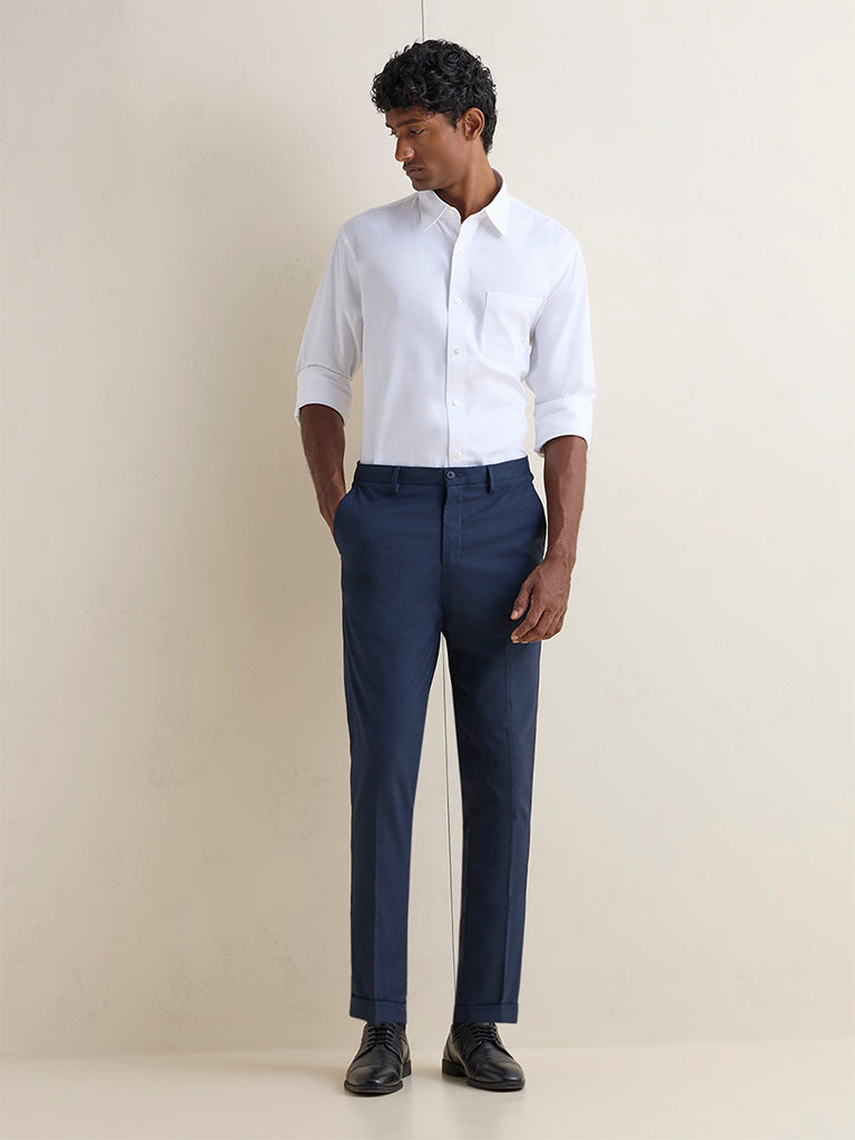 WES Formals White Relaxed-Fit Cotton-Blend Shirt