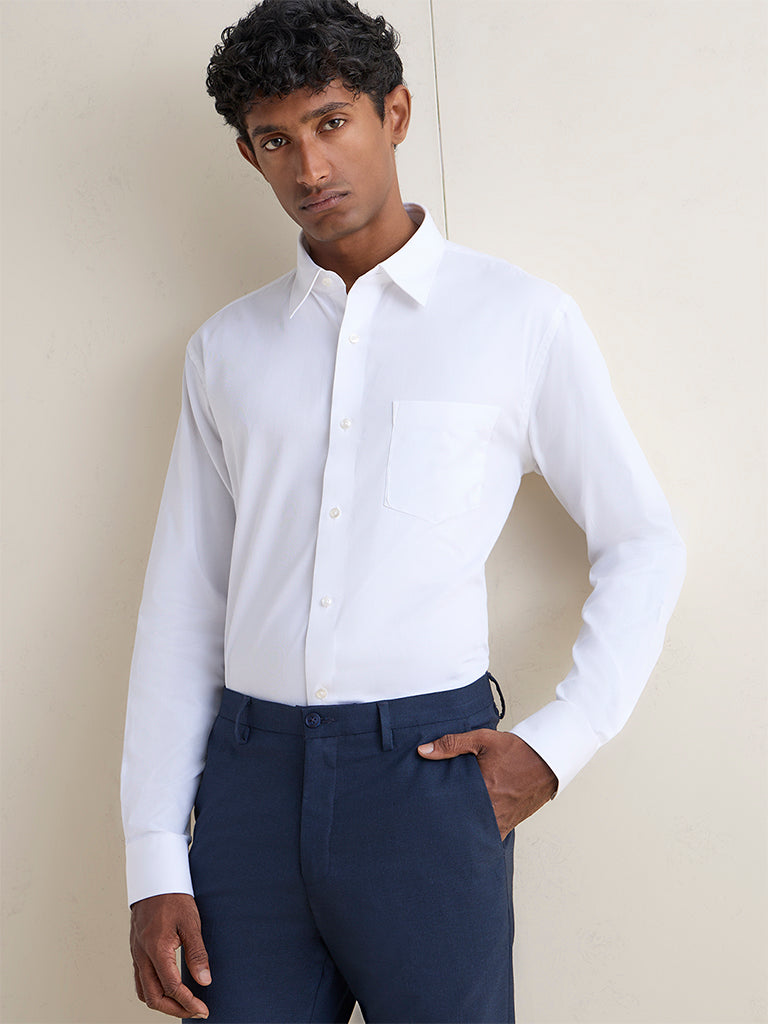 WES Formals White Relaxed-Fit Cotton-Blend Shirt