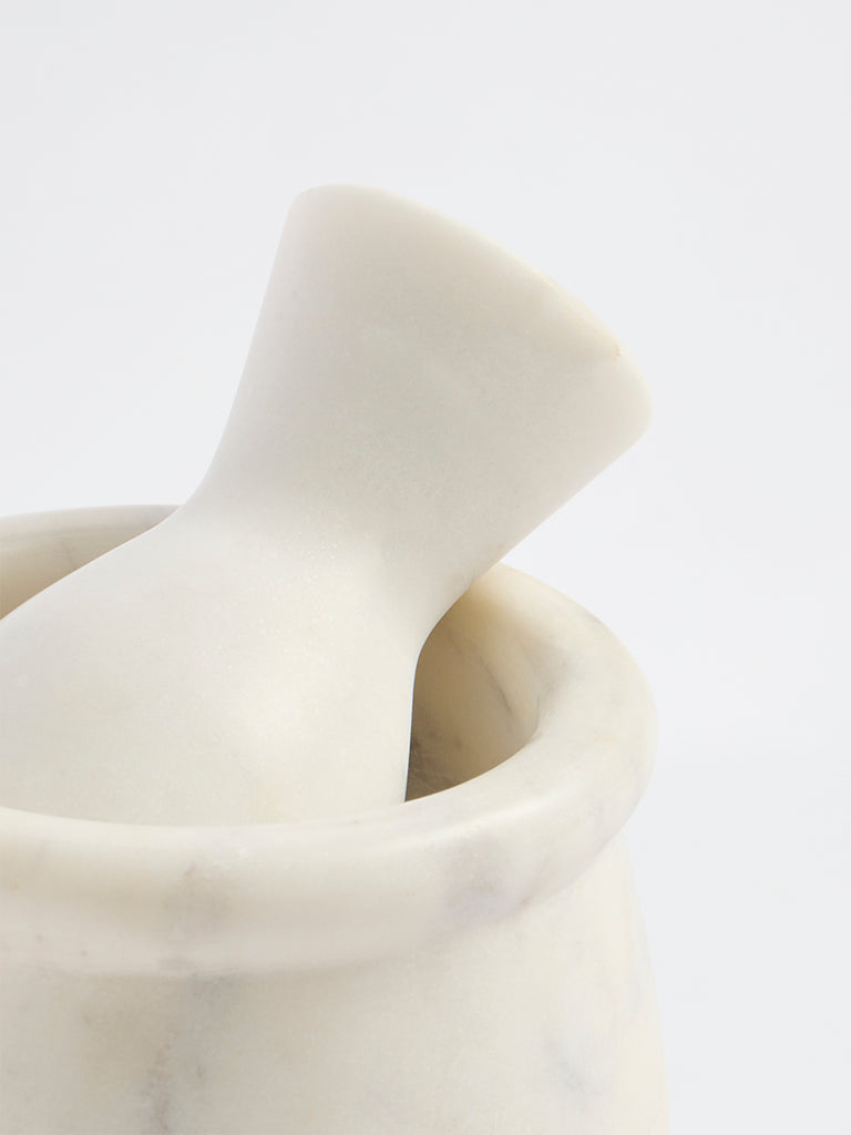 Westside Home White Marble Design Mortar and Pestle