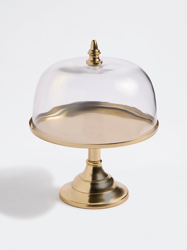Westside Home Gold Pillar Cake Stand with Glass Lid