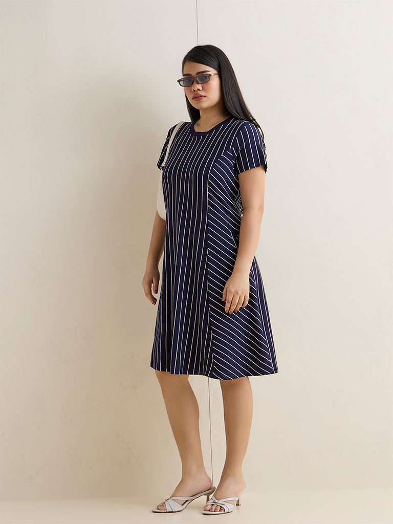Gia Navy Vertical Stripe A-line Dress