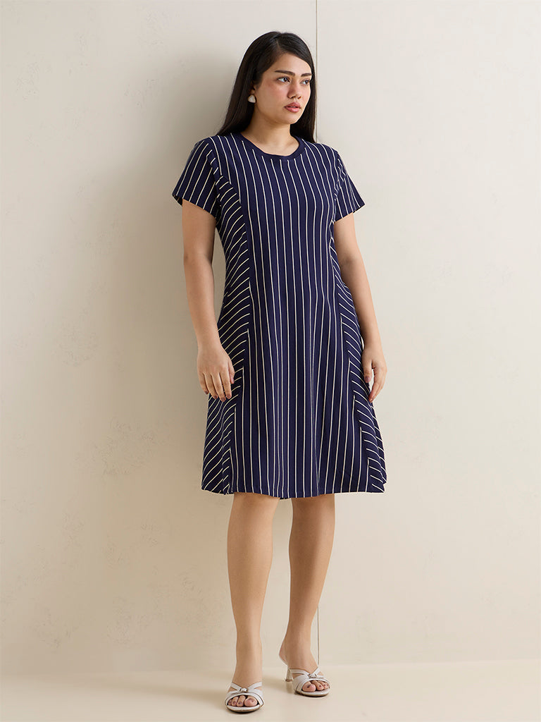 Gia Navy Vertical Stripe A-line Dress