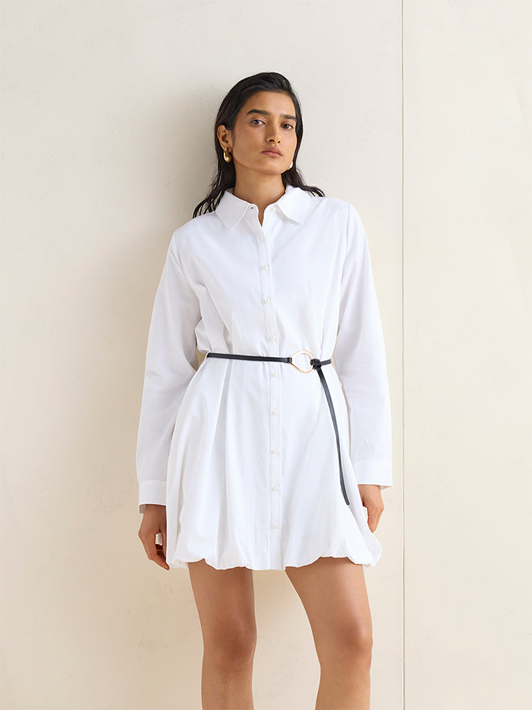 Wardrobe White Cotton Shirt Dress with Belt