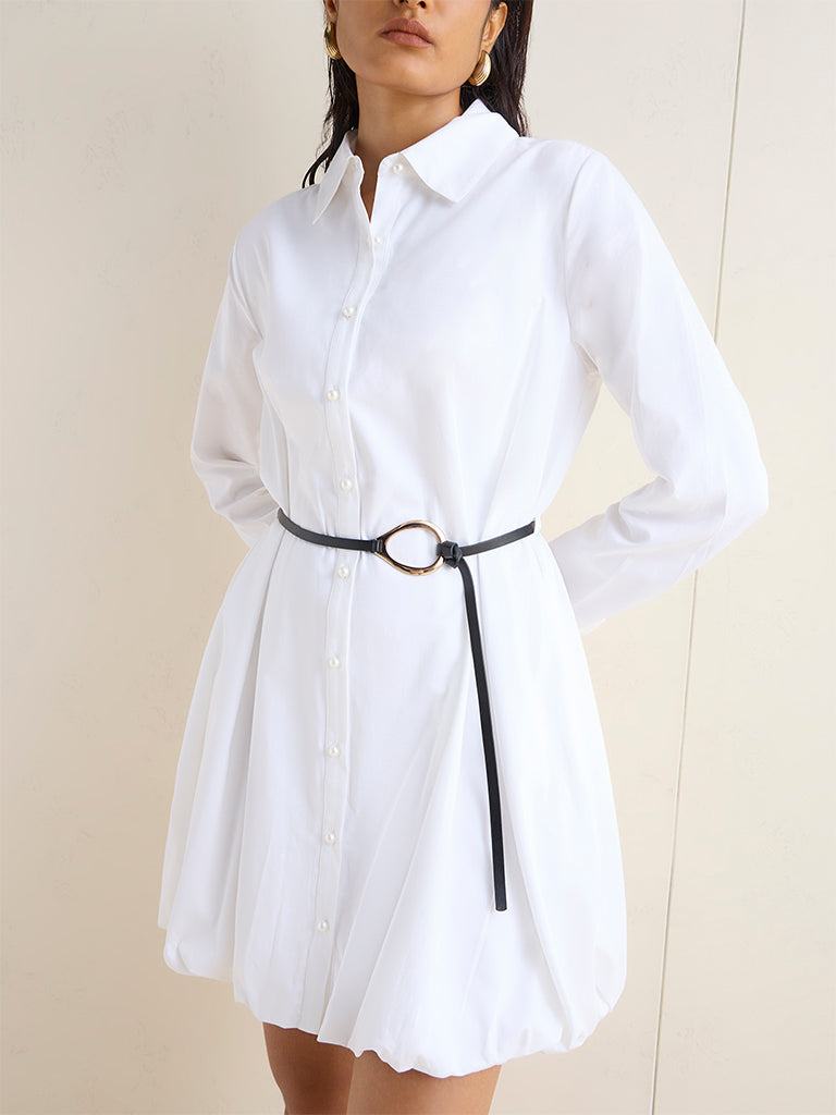 Wardrobe White Cotton Shirt Dress with Belt