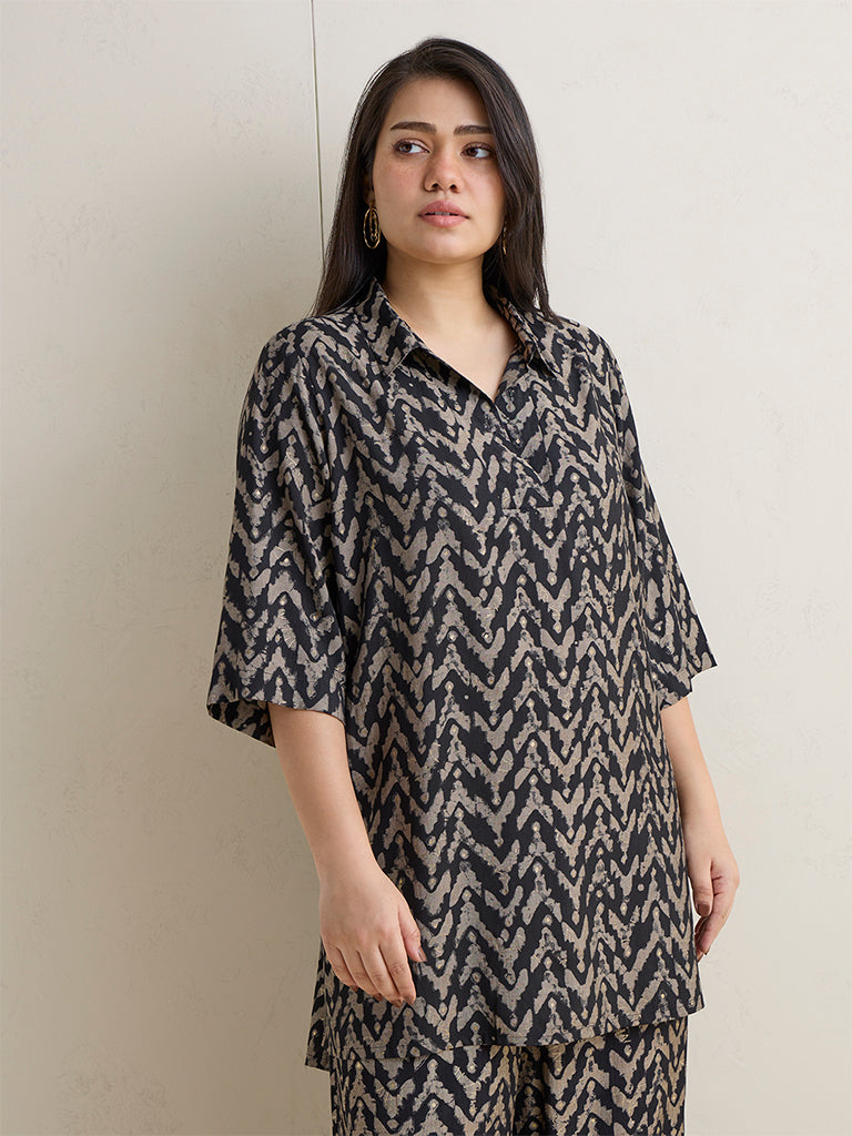 Diza Black Chevron Printed Tunic