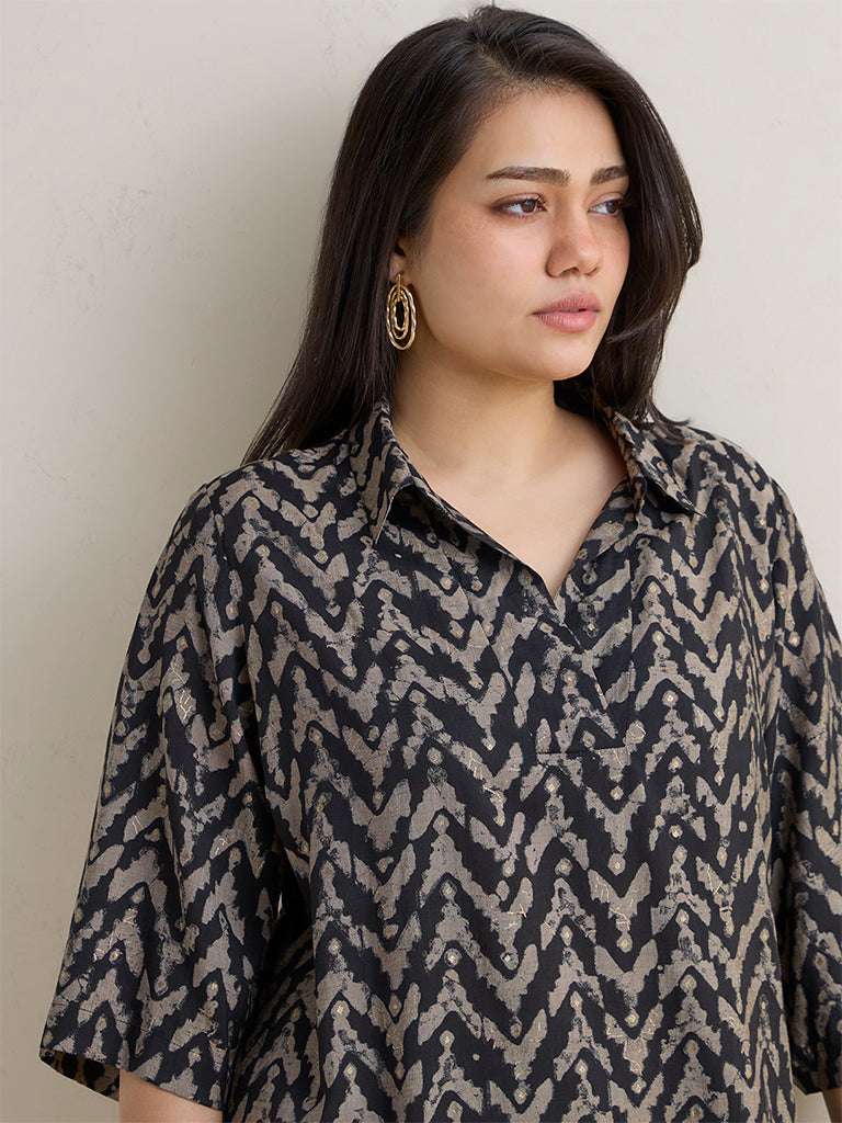 Diza Black Chevron Printed Tunic