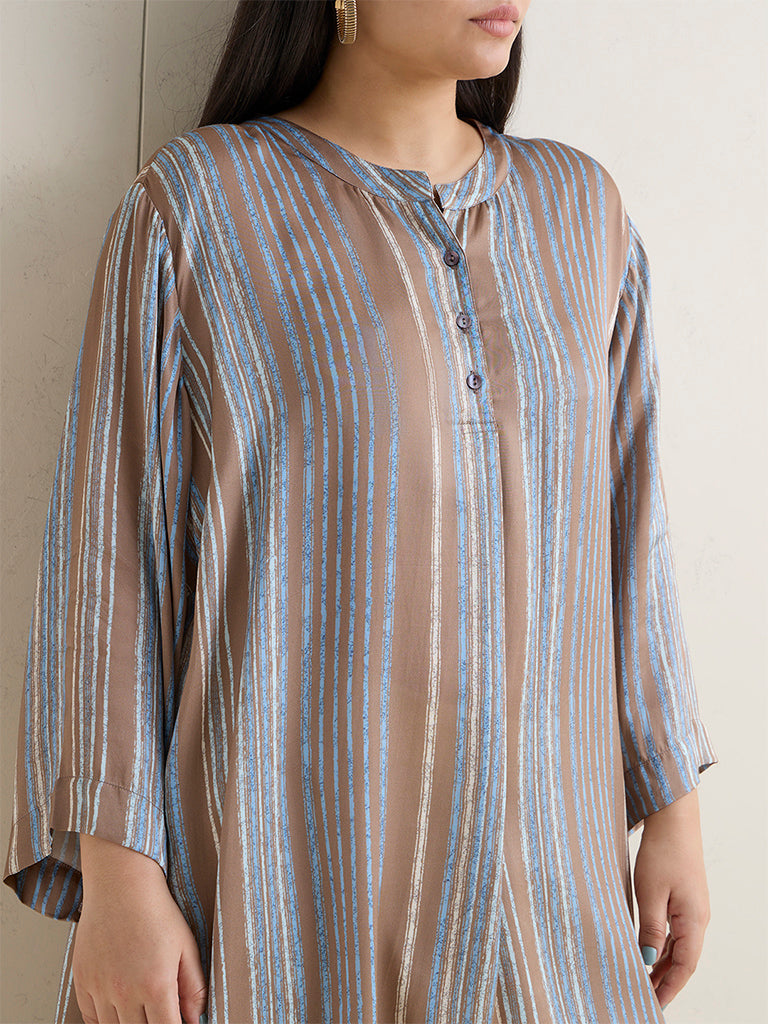 Diza Brown Striped High-Low Kurta