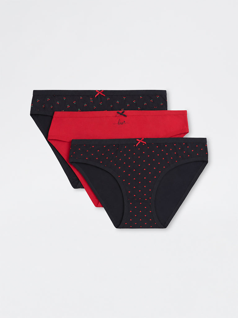 Wunderlove 3-Pack Printed Cotton-Blend Bikini Briefs