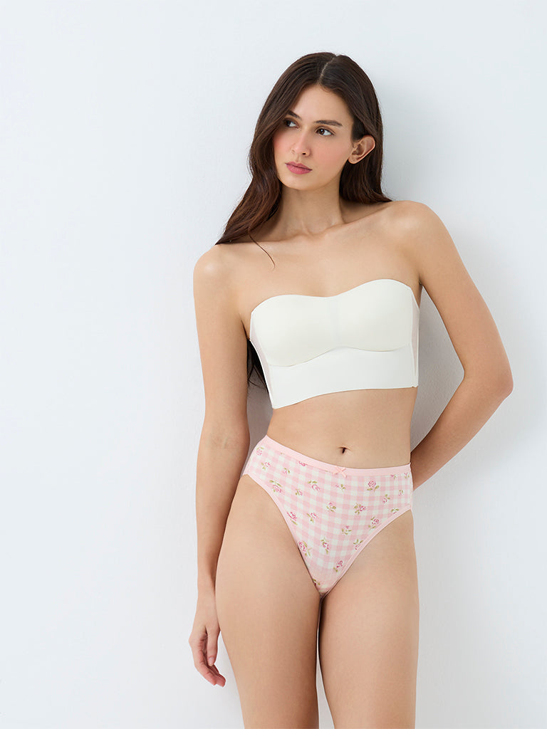Wunderlove Pink Floral Printed Cotton-Blend Hi-Leg Briefs - Pack of 3