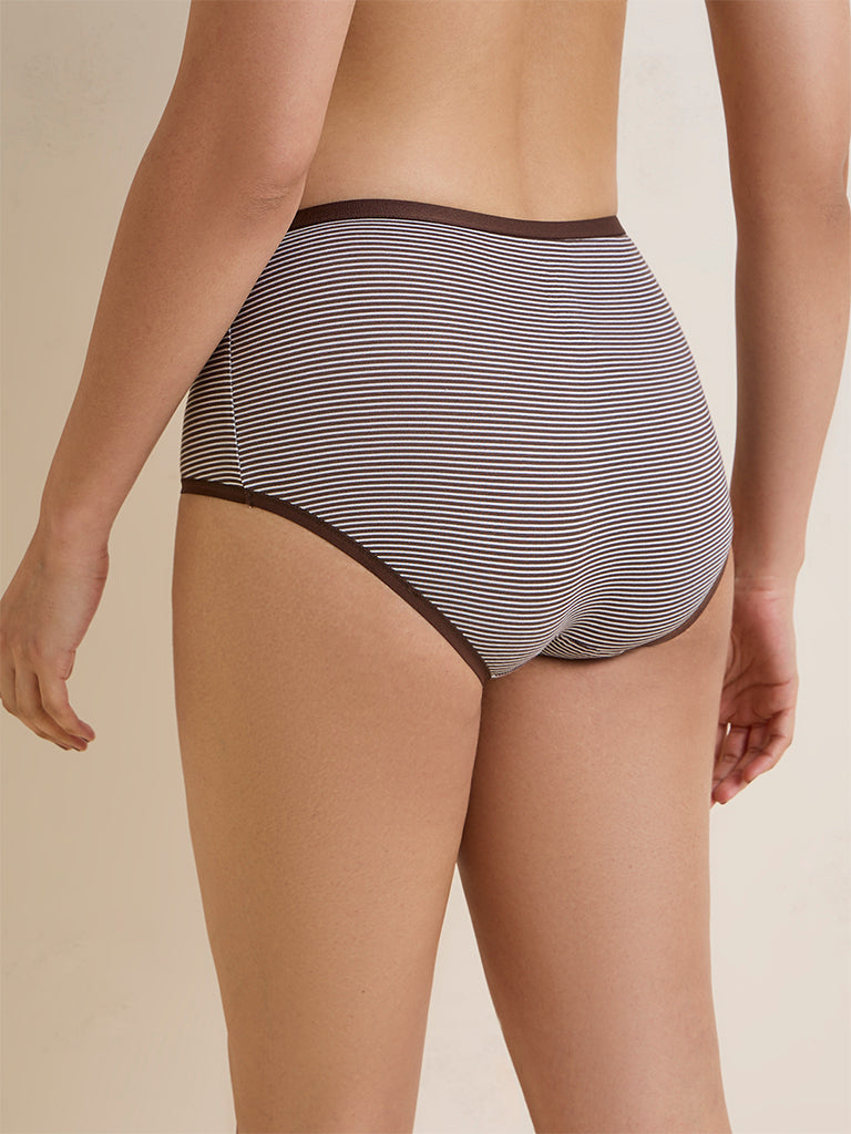 Wunderlove Dark Brown Cotton-Blend High-Rise Briefs - Pack of 3