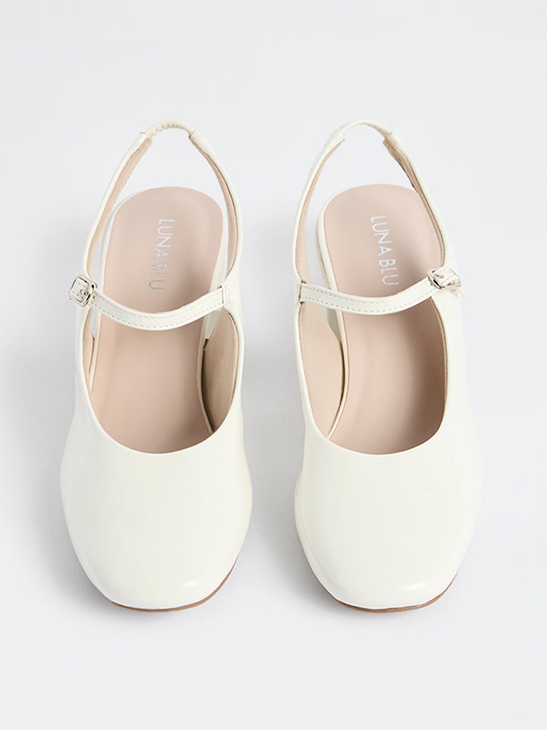 LUNA BLU White Mary Jane Block-Heel Shoes
