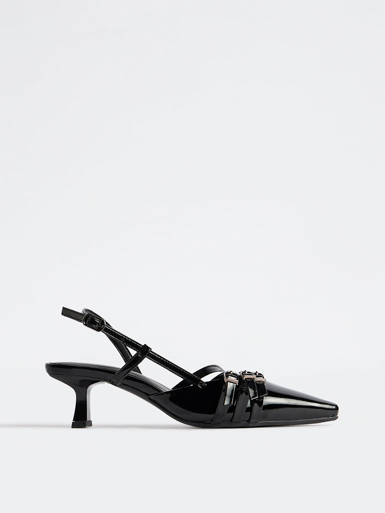 LUNA BLU Black Multi-Strap Slingback Heel Sandals