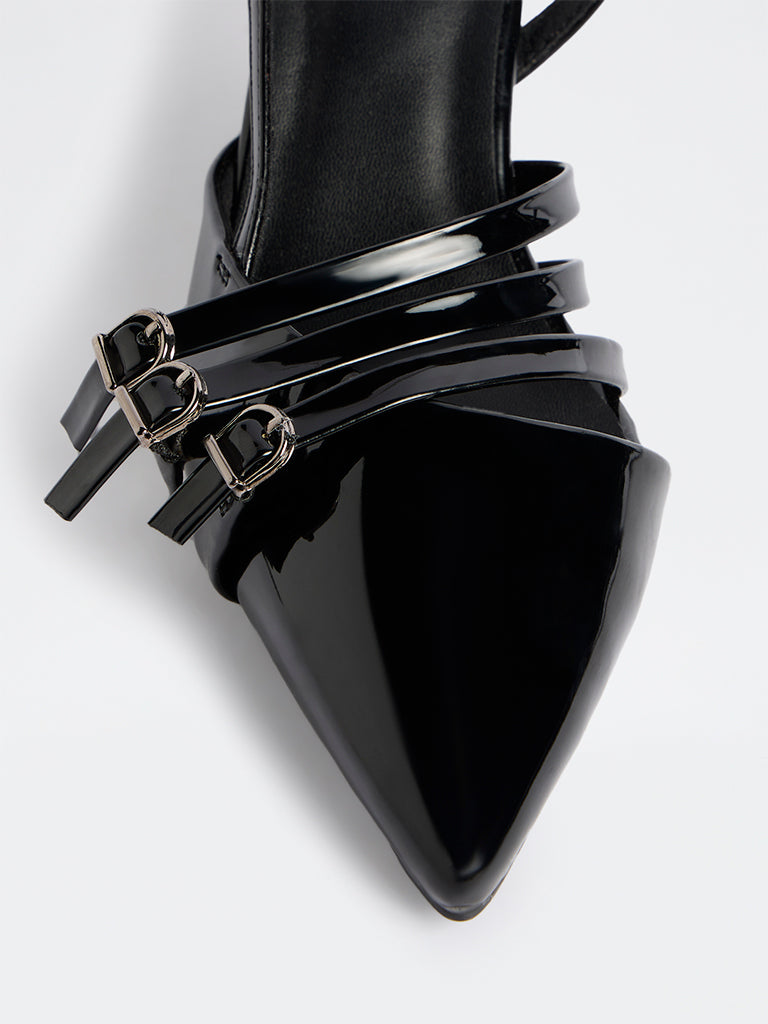 LUNA BLU Black Multi-Strap Slingback Heel Sandals
