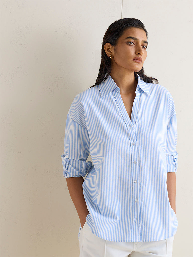 Wardrobe Blue Striped Cotton Shirt