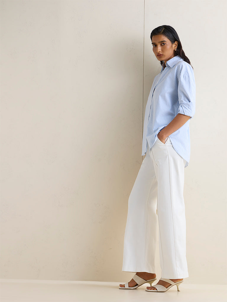 Wardrobe Blue Striped Cotton Shirt