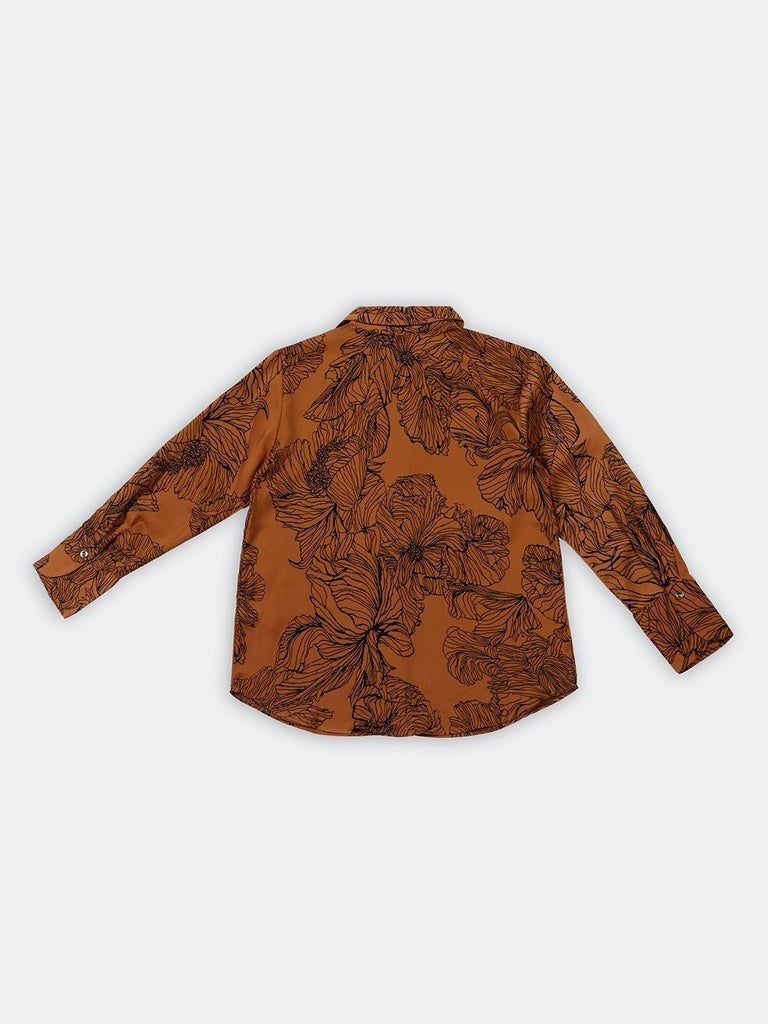 Wardrobe Brown Floral Design Satin Shirt